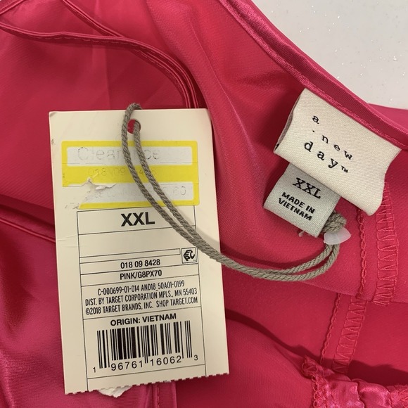 A New Day Satin Hot Pink Slip Dress Midi Sleeveless XXL 2XL Ruched Front Spring - Picture 5 of 7